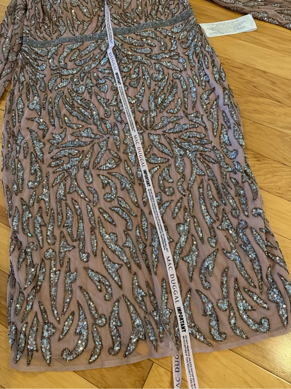 NWT Mac Duggal Size 20 Hand Beaded Sequin Cocktail MIDI Dress Long Sleeve